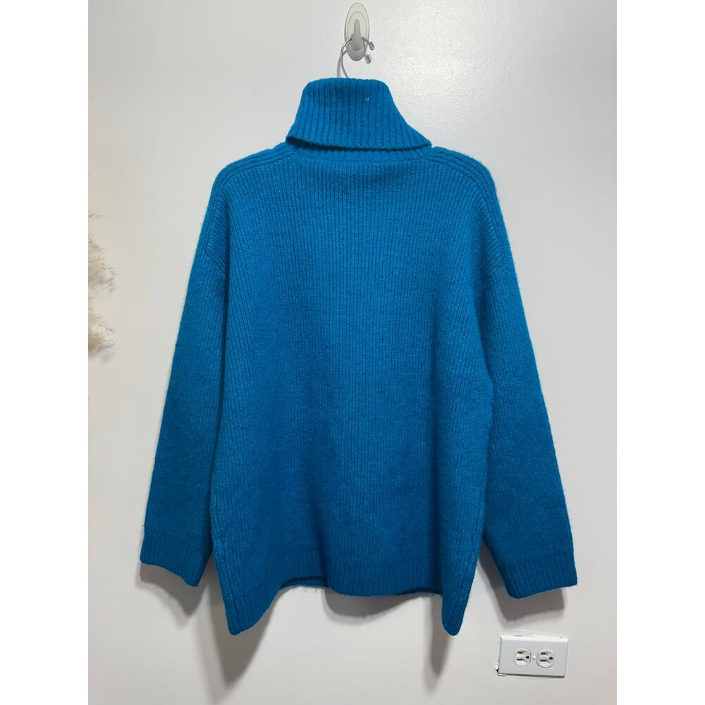 Zara Blue Soft Ribbed Knit Wool Blend Turtleneck Oversized Sweater Size S - Picture 4 of 7